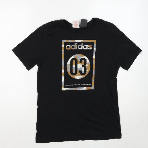 adidas Boys Black Cotton Pullover T-Shirt Size 13-14 Years Round Neck Pullover