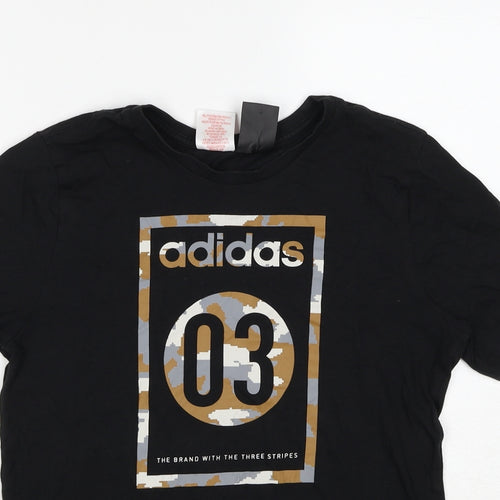 adidas Boys Black Cotton Pullover T-Shirt Size 13-14 Years Round Neck Pullover