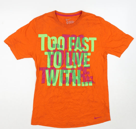 Nike Mens Orange Cotton T-Shirt Size XL Crew Neck - Slogan