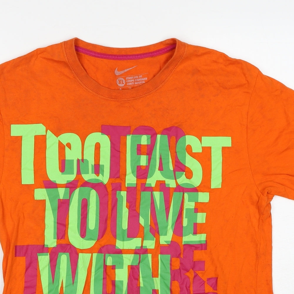 Nike Mens Orange Cotton T-Shirt Size XL Crew Neck - Slogan