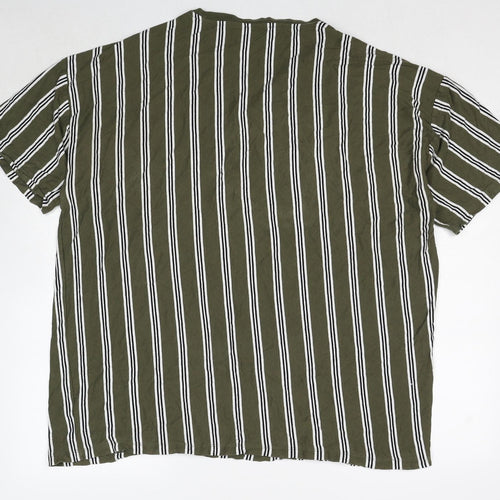 New Look Mens Green Striped Cotton T-Shirt Size 2XL Crew Neck
