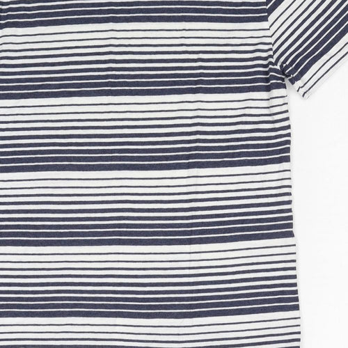 HUGO BOSS Mens Blue Striped Cotton T-Shirt Size S Round Neck