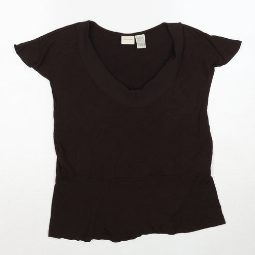 Merona Womens Brown Viscose Basic T-Shirt Size L Round Neck