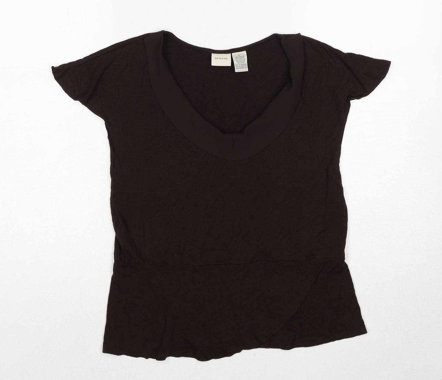 Merona Womens Brown Viscose Basic T-Shirt Size L Round Neck