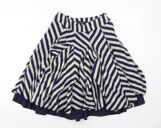Principles Womens Blue Striped Cotton Swing Skirt Size 6 Zip