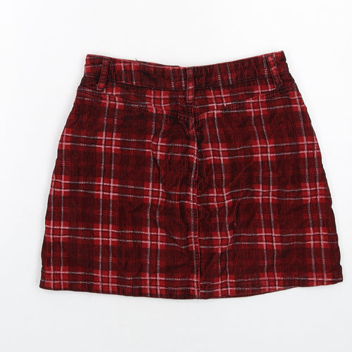Topshop Womens Red Plaid Cotton Mini Skirt Size 8 Zip