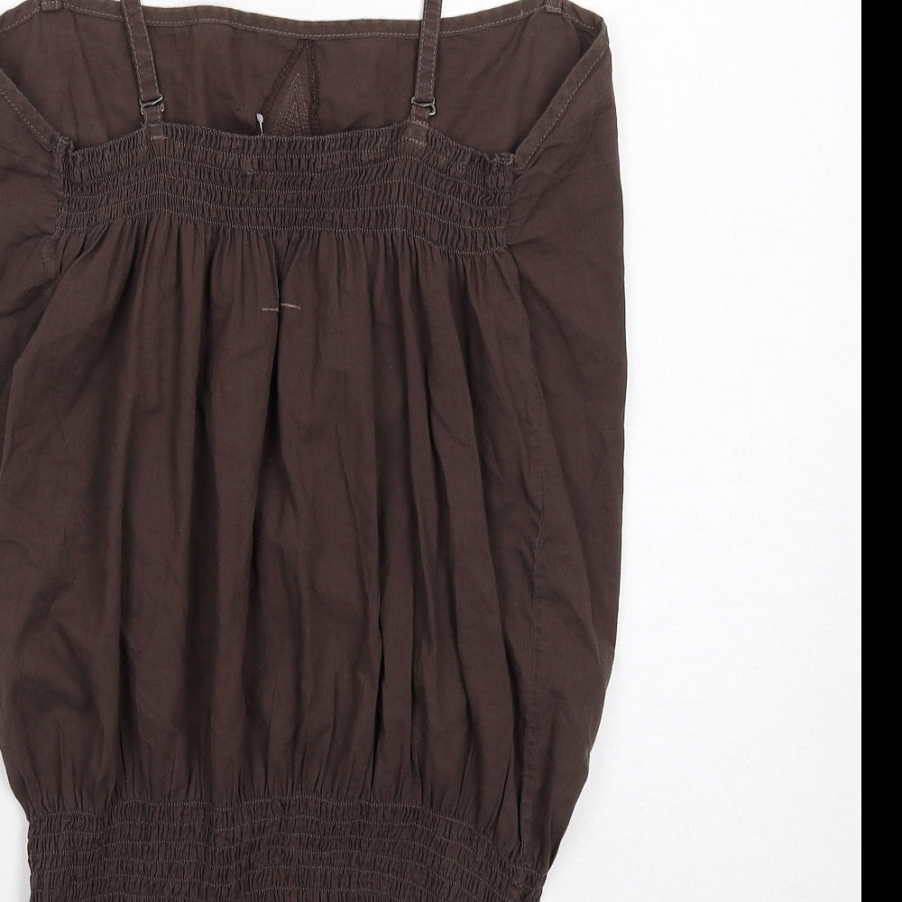 HOOCH Womens Brown Cotton Camisole Polo Size 14 Round Neck - Shirred