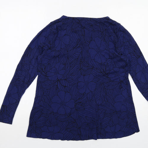 Marks and Spencer Womens Blue Boat Neck Floral Cotton Pullover Jumper Size 14