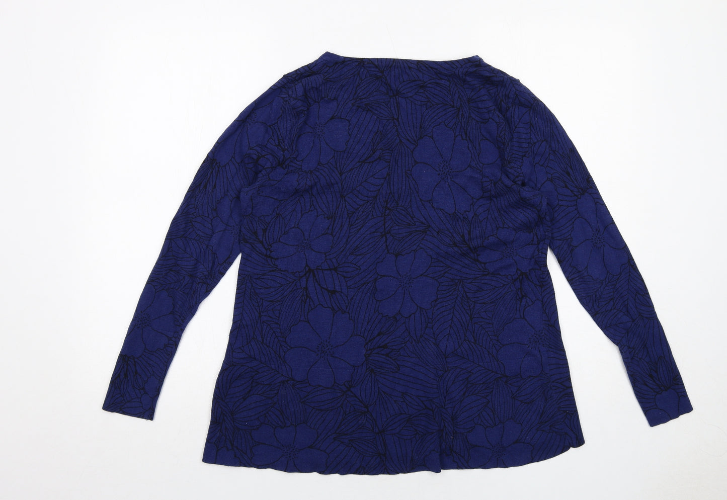 Marks and Spencer Womens Blue Boat Neck Floral Cotton Pullover Jumper Size 14