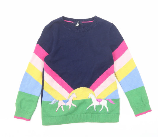 Joules Girls Multicoloured Round Neck Geometric Cotton Pullover Jumper Size 4 Years Pullover - Unicorn