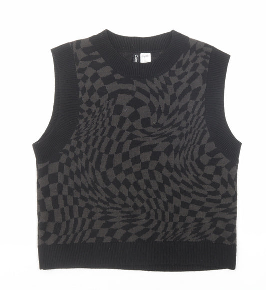 Divided by H&M Womens Black Round Neck Geometric Acrylic Vest Jumper Size XS