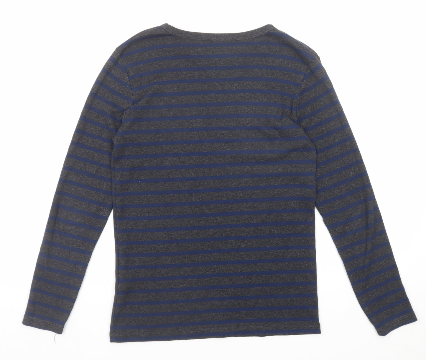 H&M Boys Grey Striped Cotton Pullover T-Shirt Size 13-14 Years Round Neck Pullover