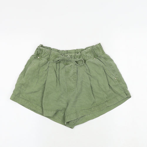 River Island Womens Green Lyocell Hot Pants Shorts Size 8 Regular Tie