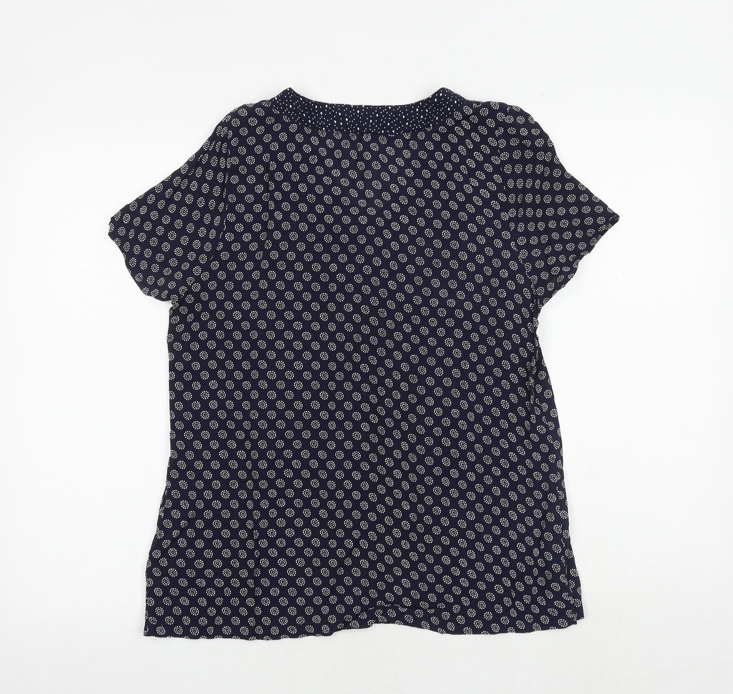 DASH Womens Blue Geometric Polyester Basic Blouse Size 14 V-Neck