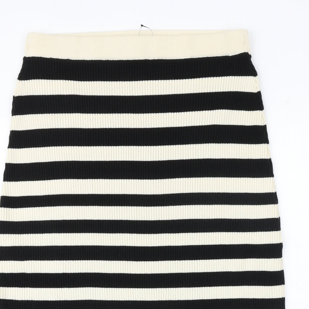 Marks and Spencer Womens Black Striped Acrylic Bandage Skirt Size L