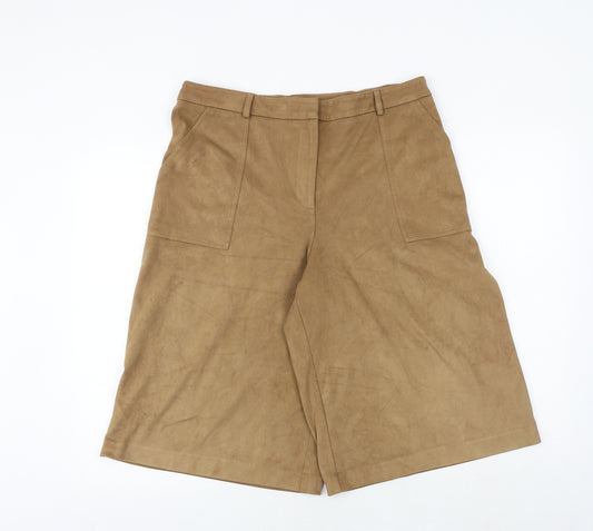 Reitmans Womens Brown Polyester Culotte Shorts Size 34 in Regular Zip - Suede Effect