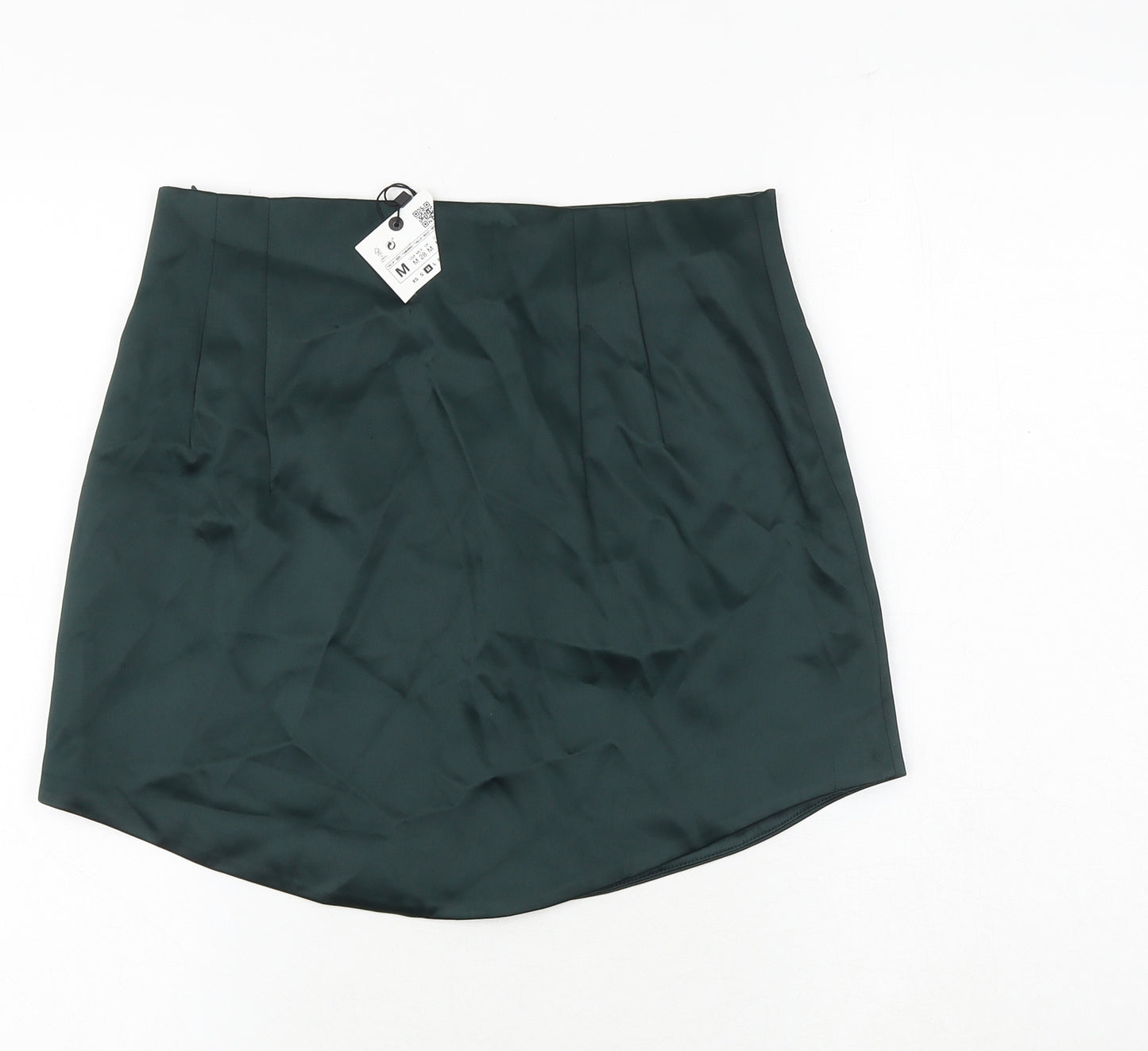 Zara Womens Green Polyester A-Line Skirt Size M Zip