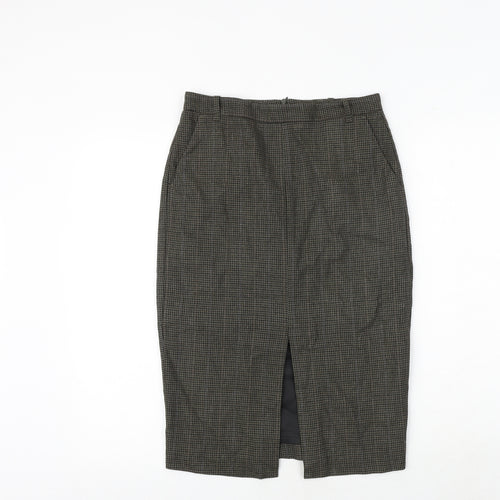 Zara Womens Brown Geometric Polyester Straight & Pencil Skirt Size S Zip