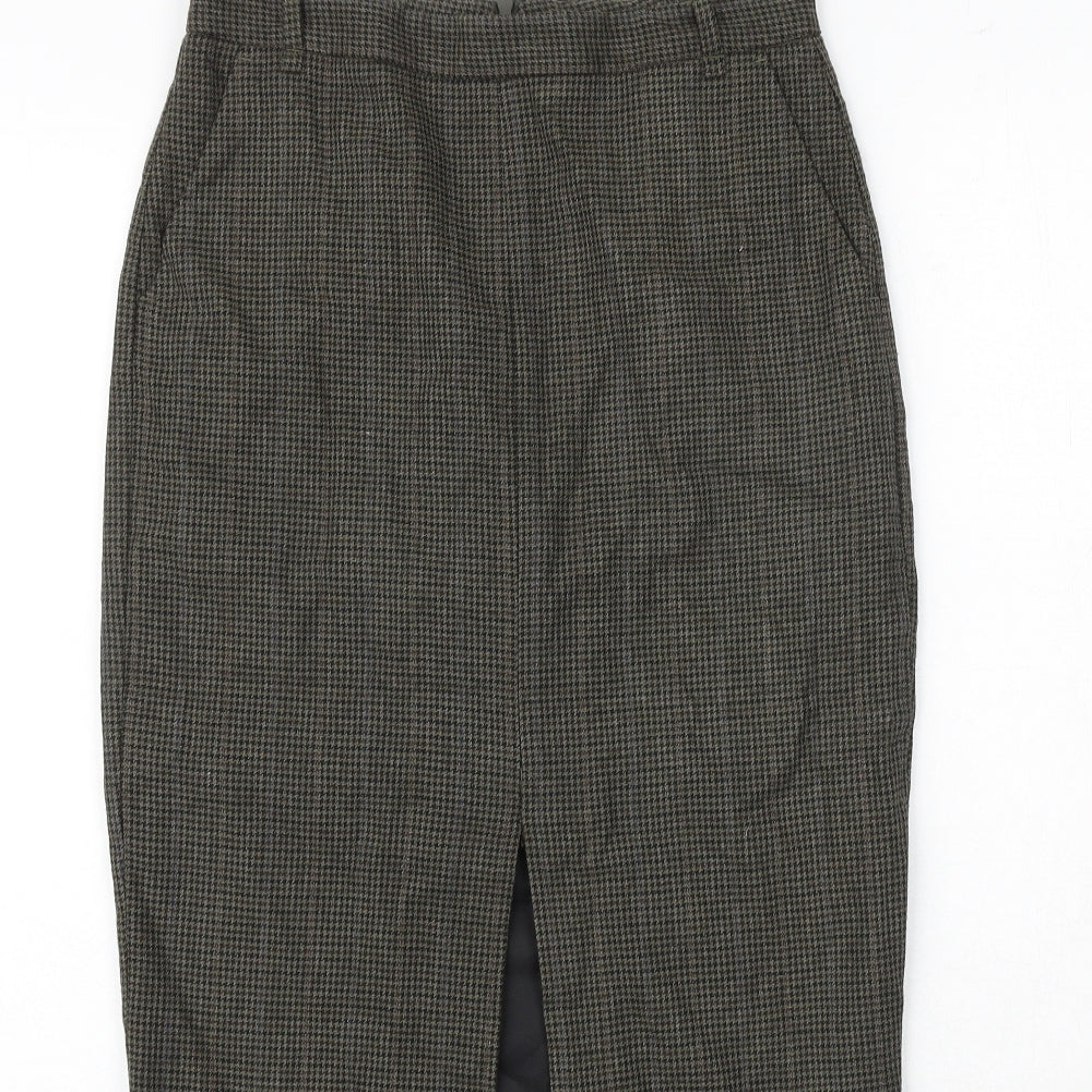 Zara Womens Brown Geometric Polyester Straight & Pencil Skirt Size S Zip