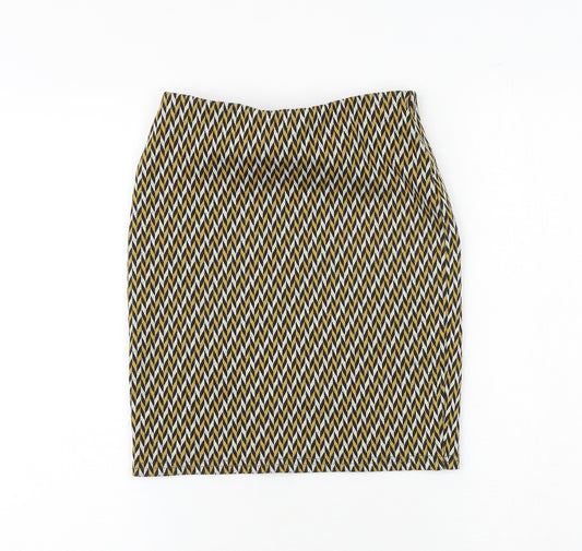 New Look Womens Yellow Geometric Polyester A-Line Skirt Size 6