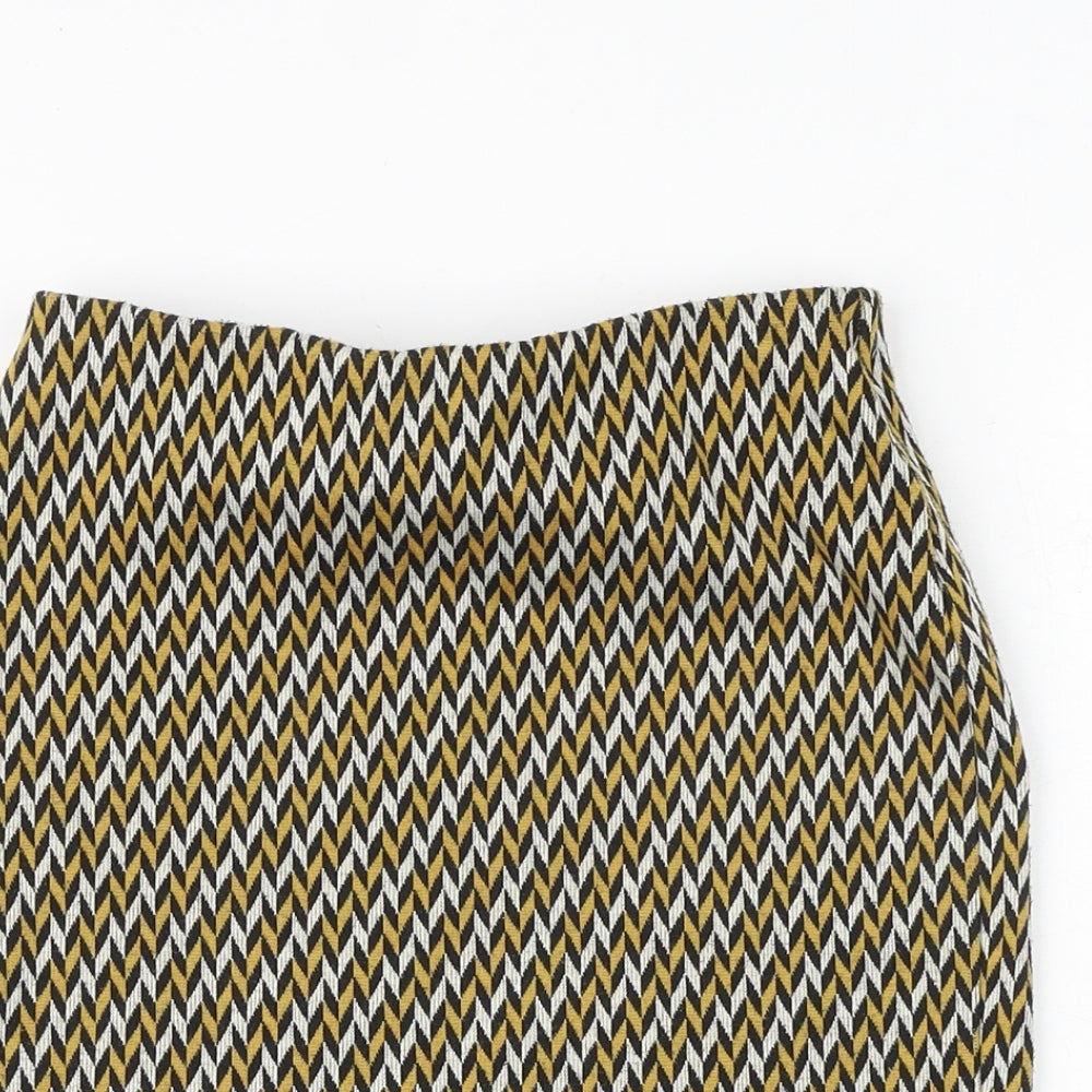 New Look Womens Yellow Geometric Polyester A-Line Skirt Size 6