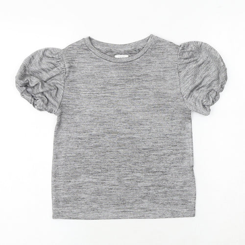 NEXT Girls Grey Polyester Basic T-Shirt Size 8 Years Round Neck Pullover