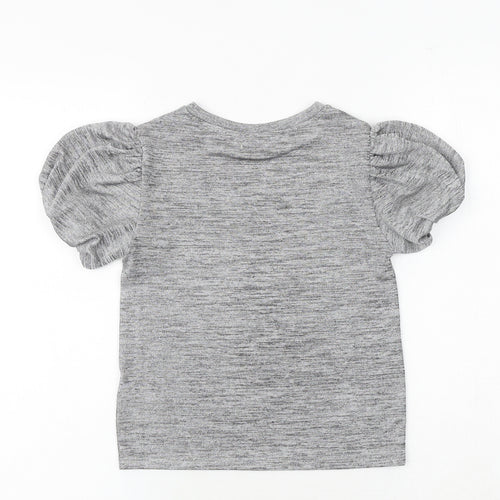 NEXT Girls Grey Polyester Basic T-Shirt Size 8 Years Round Neck Pullover