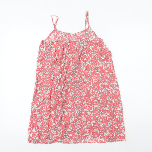 NEXT Girls Pink Floral Viscose Tank Dress Size 11 Years V-Neck Pullover