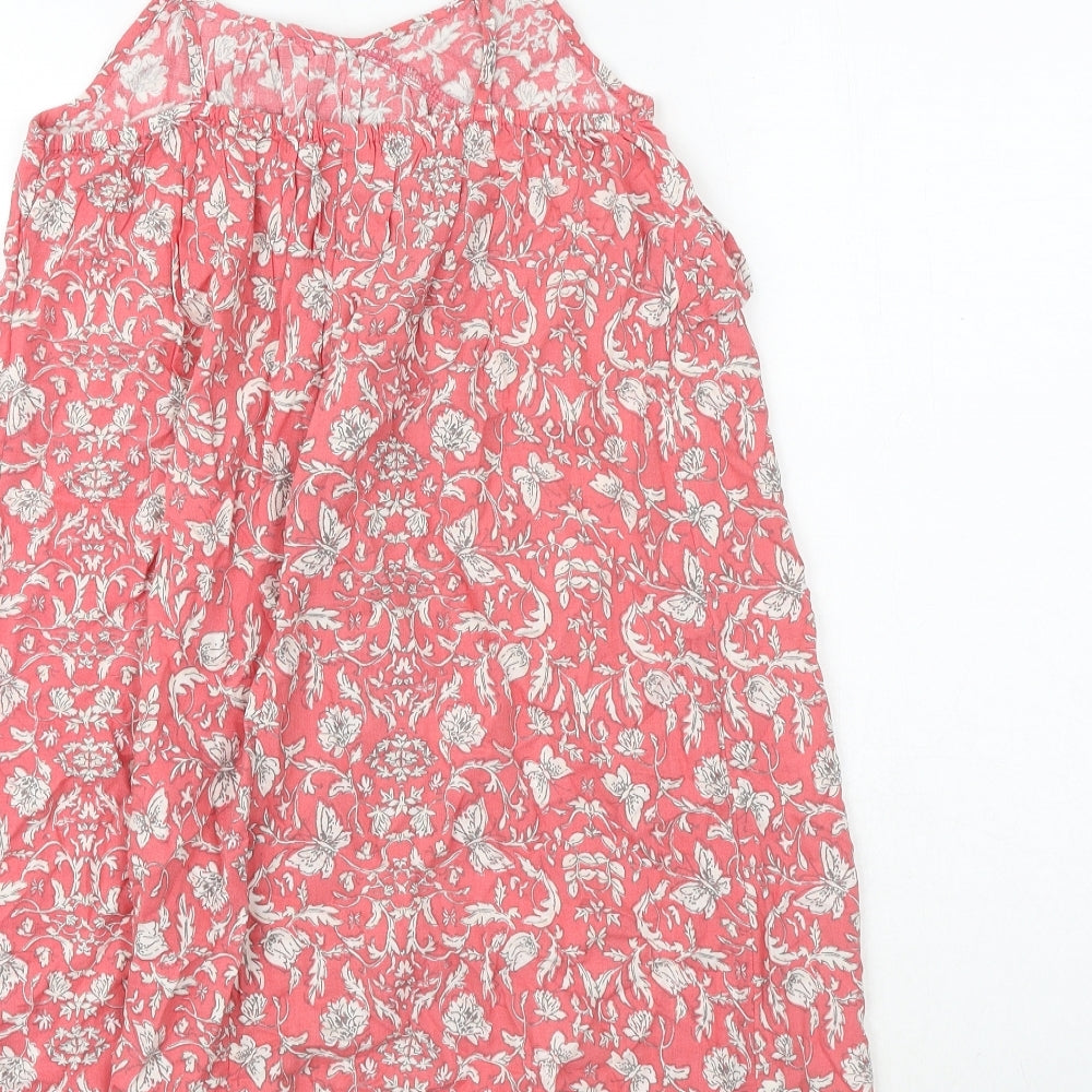 NEXT Girls Pink Floral Viscose Tank Dress Size 11 Years V-Neck Pullover