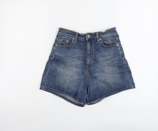 Pull&Bear Womens Blue Cotton Mom Shorts Size 8 L3 in Regular Button