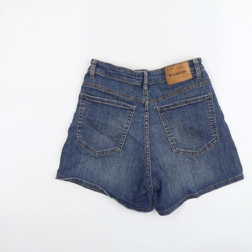 Pull&Bear Womens Blue Cotton Mom Shorts Size 8 L3 in Regular Button