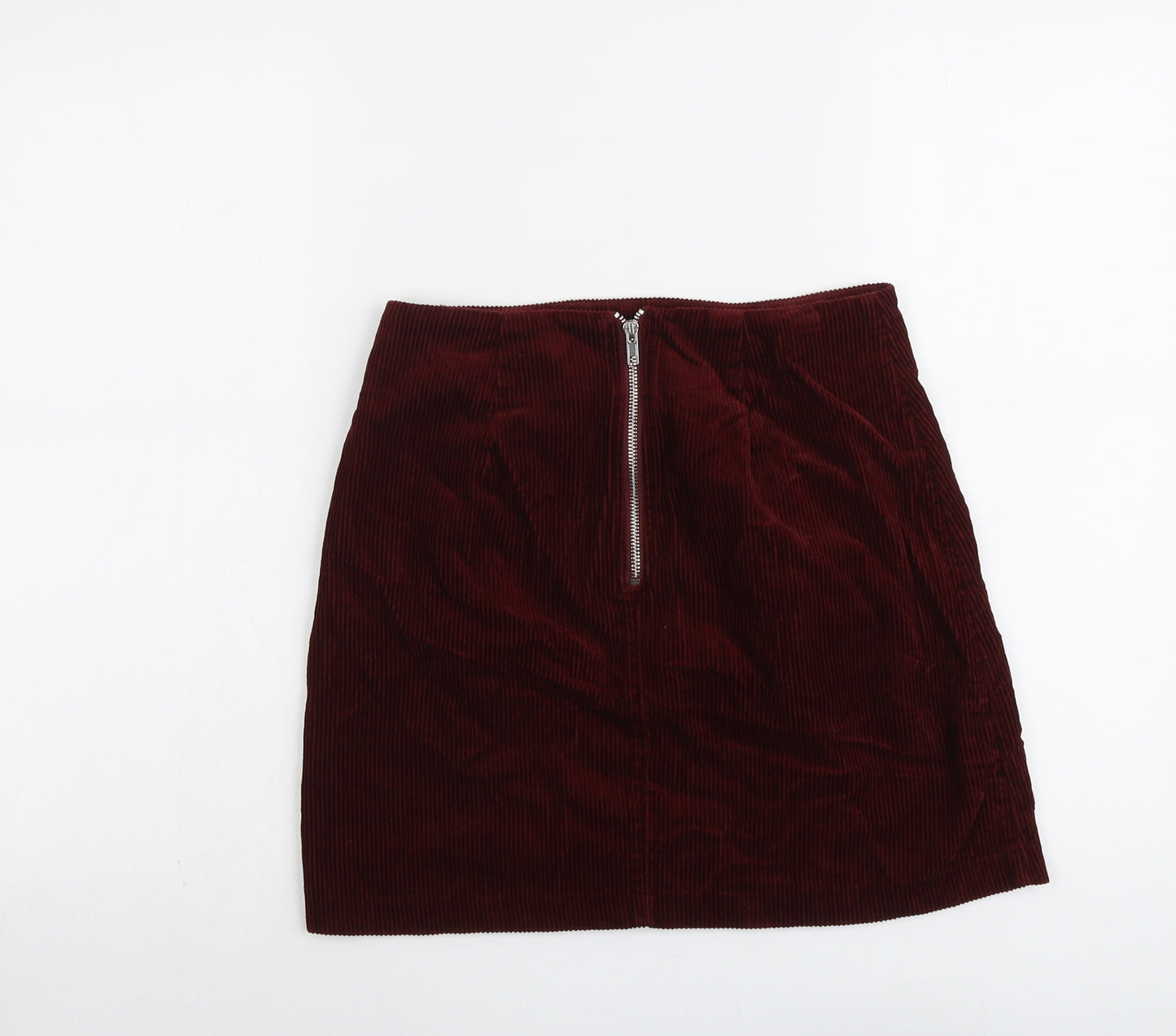 New Look Womens Red Cotton A-Line Skirt Size 8 Zip