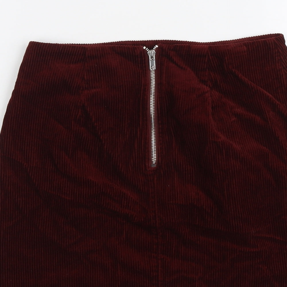 New Look Womens Red Cotton A-Line Skirt Size 8 Zip