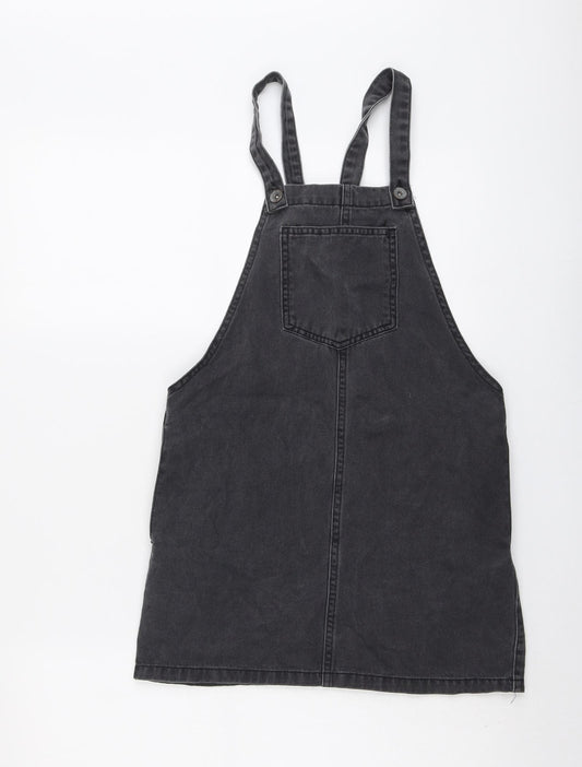New Look Girls Grey Cotton Pinafore/Dungaree Dress Size 11 Years Square Neck Button