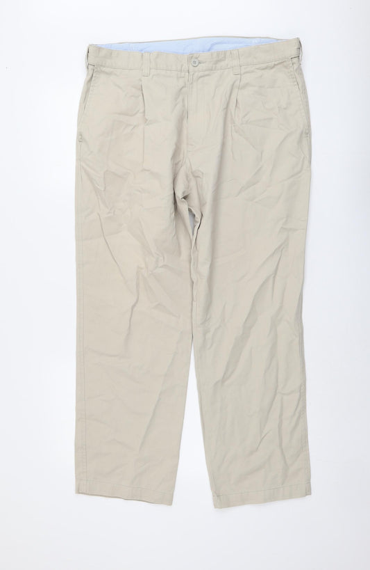 James Pringle Mens Beige Cotton Trousers Size 38 in L29 in Regular Button