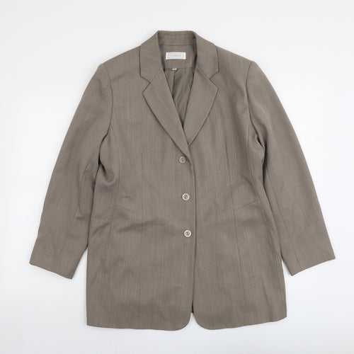 Classics Womens Beige Striped Jacket Blazer Size 16 Button