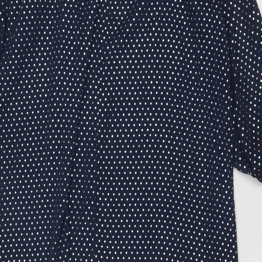 Marks and Spencer Womens Blue Geometric Polyester A-Line Size 10 Round Neck Tie