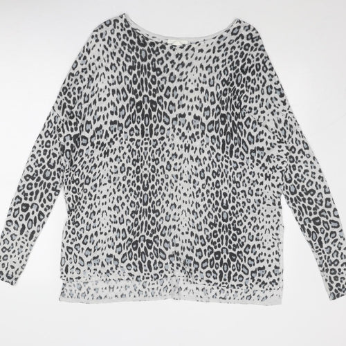 H&M Womens Grey Boat Neck Animal Print Acrylic Pullover Jumper Size S - Leopard Pattern