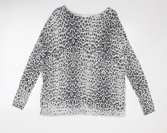 H&M Womens Grey Boat Neck Animal Print Acrylic Pullover Jumper Size S - Leopard Pattern