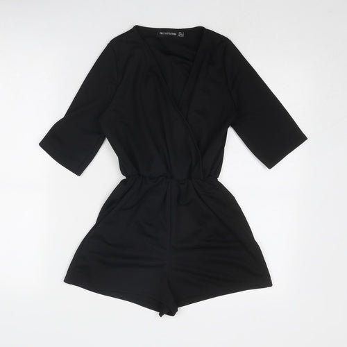 PRETTYLITTLETHING Womens Black Polyester Playsuit One-Piece Size 4 Pullover
