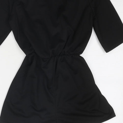 PRETTYLITTLETHING Womens Black Polyester Playsuit One-Piece Size 4 Pullover