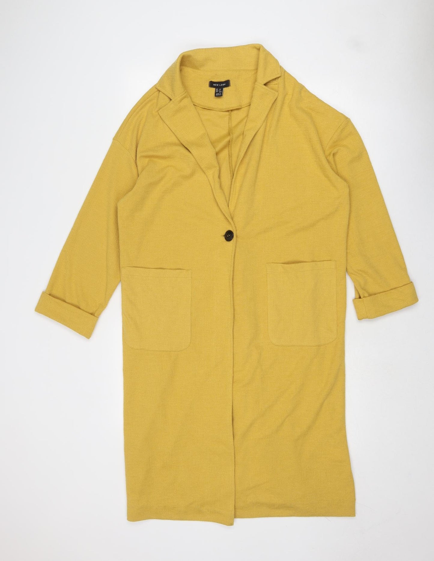 New Look Womens Yellow Overcoat Coat Size M Button