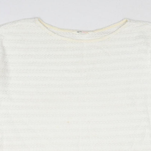 H&M Girls White Striped Cotton Basic T-Shirt Size 15 Years Round Neck Pullover