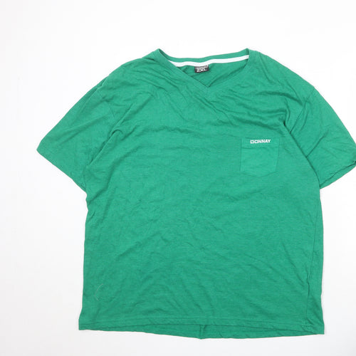Donnay Mens Green Cotton T-Shirt Size 2XL V-Neck