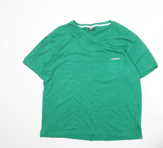 Donnay Mens Green Cotton T-Shirt Size 2XL V-Neck
