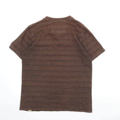 RJR.John Rocha Mens Brown Striped Cotton T-Shirt Size M Round Neck