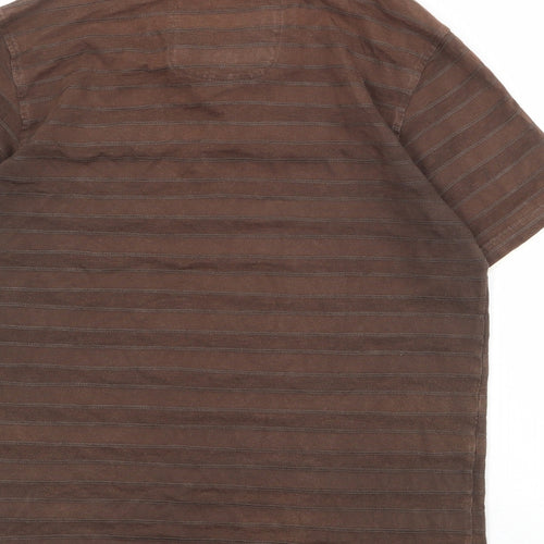 RJR.John Rocha Mens Brown Striped Cotton T-Shirt Size M Round Neck