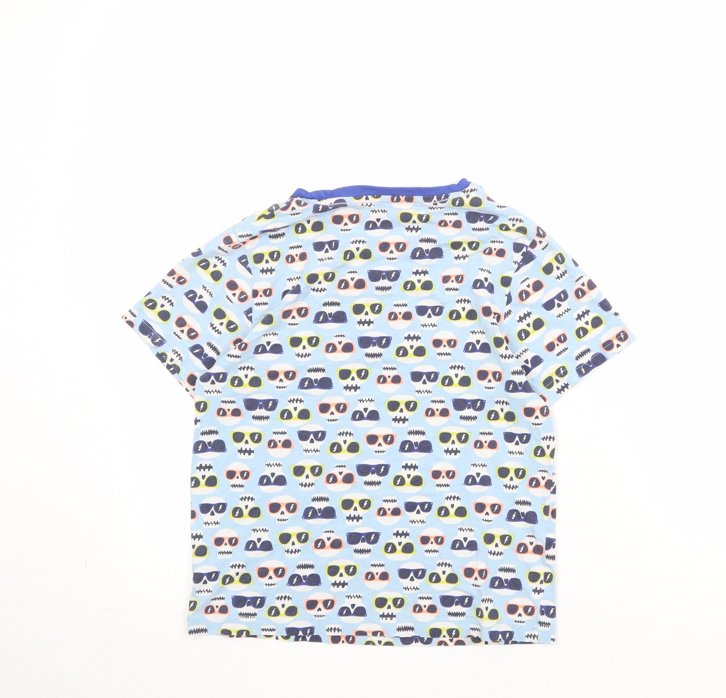 Marks and Spencer Boys Blue Geometric Cotton Pullover T-Shirt Size 9-10 Years Round Neck Pullover - Skull Sunglasses Print