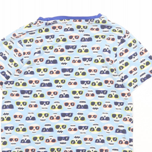 Marks and Spencer Boys Blue Geometric Cotton Pullover T-Shirt Size 9-10 Years Round Neck Pullover - Skull Sunglasses Print