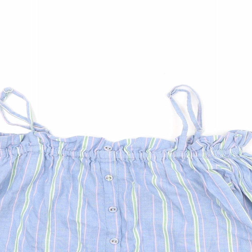 Pins & Needles Womens Blue Striped 100% Cotton Basic Blouse Size S Off the Shoulder